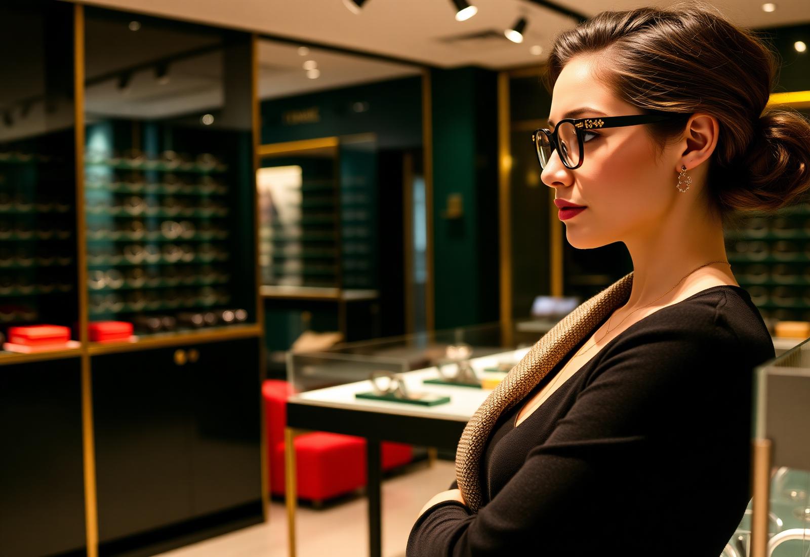 Cliente experimentando armação premium na Kapha Ótica